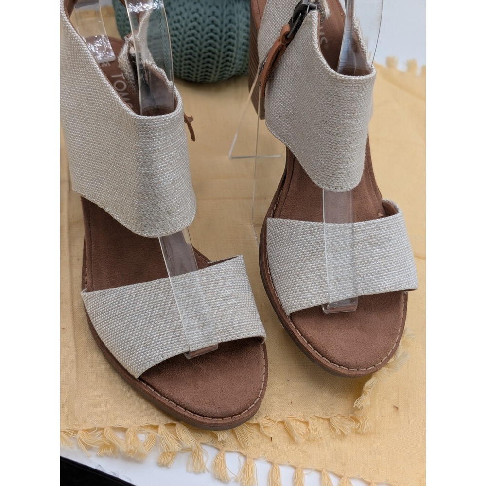 TOMS Majorca Cutout Sandal Natural Yarn Dye Beige Canvas Block Heel Zip Women W8